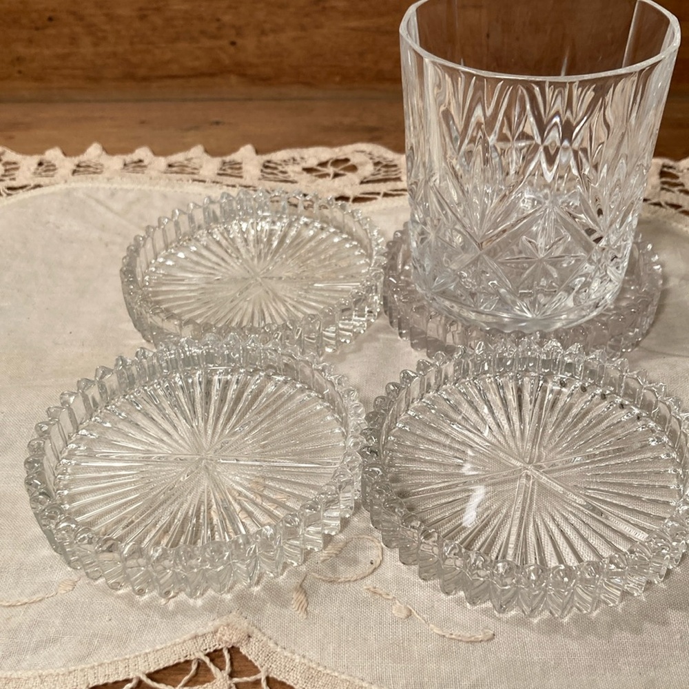 Coasters (4) Crystal glass toothed edges vintage